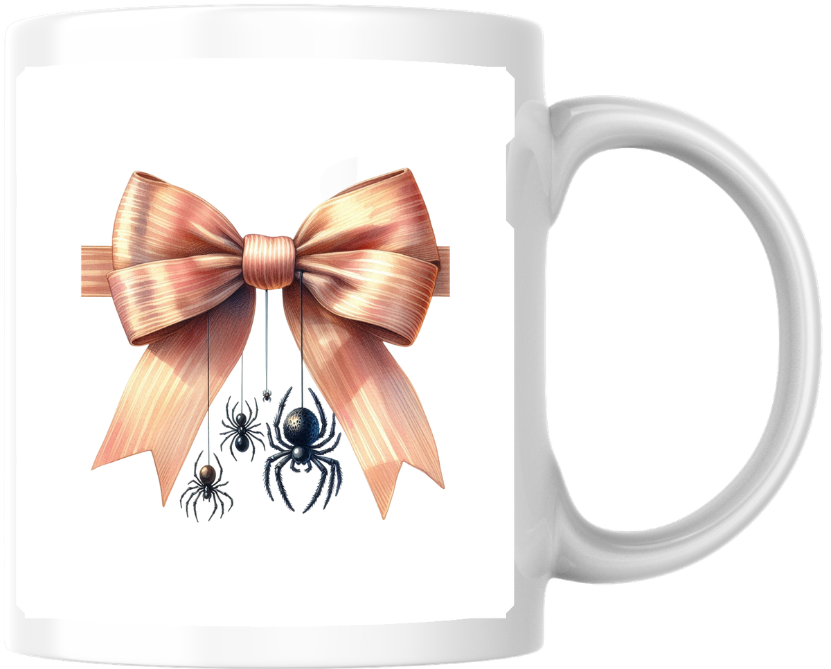 Coquette Bow Spiders Mug | Halloween Aesthetic Coffee Mug | Spooky Cute Gift