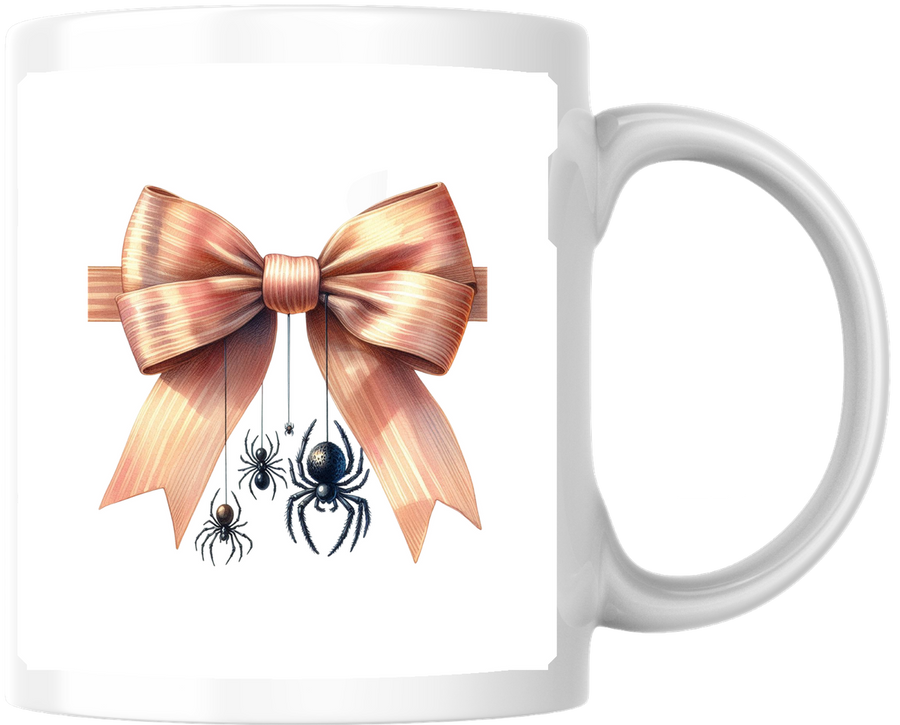 Coquette Bow Spiders Mug | Halloween Aesthetic Coffee Mug | Spooky Cute Gift