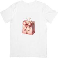 Thumbnail for Pink Bow Gift Bag T-Shirt | Coquette Rose Gold Present Graphic Tee | Girly Aesthetic Gift