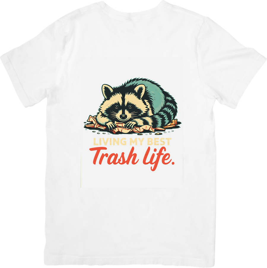 Living My Best Trash Life Raccoon T-Shirt | Funny Vintage Cartoon Graphic Tee | Meme Lover Gift