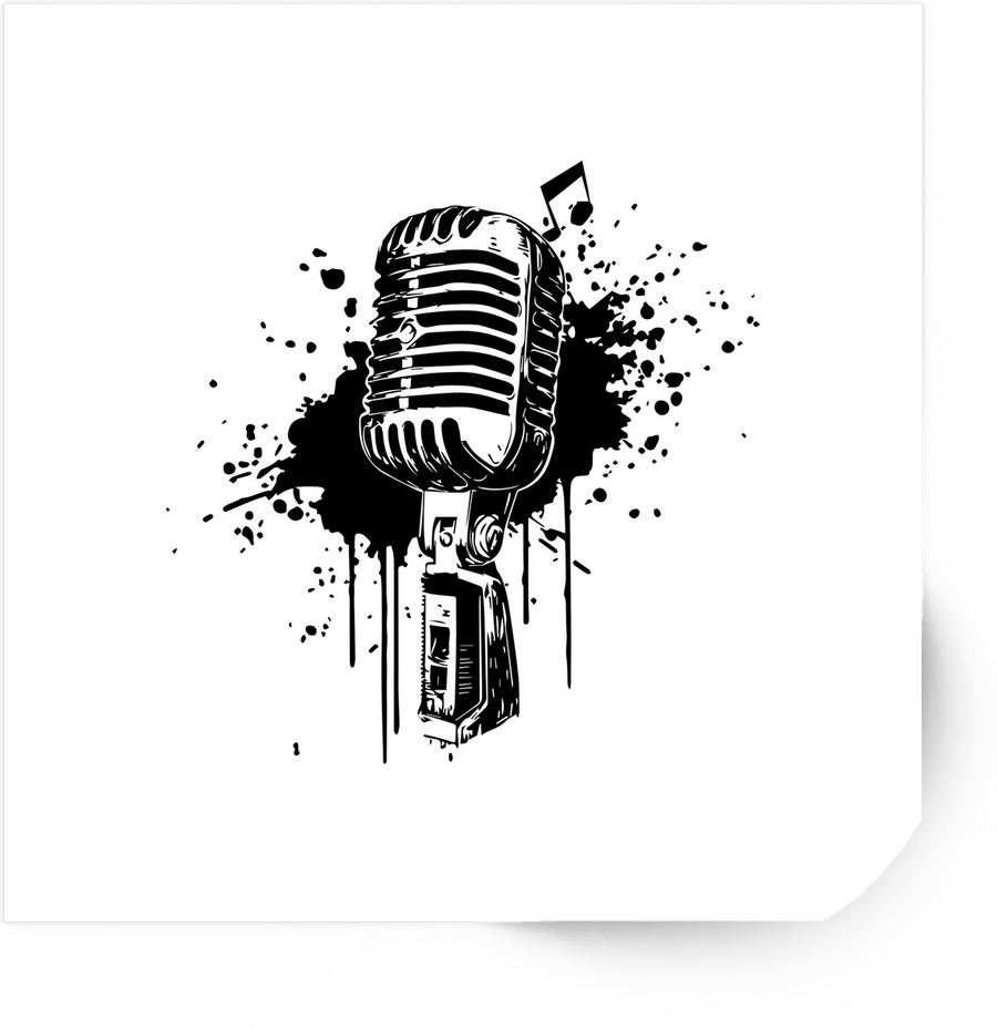 Vintage Microphone Sticker | Grunge Splatter Music Vinyl Decal | Singer Musician Gift