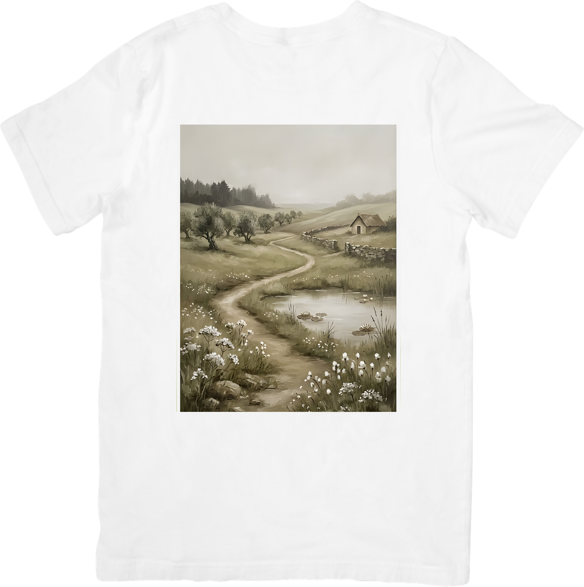 Countryside Cottage T-Shirt | Vintage Pastoral Landscape Graphic Tee | Nature Lover Gift
