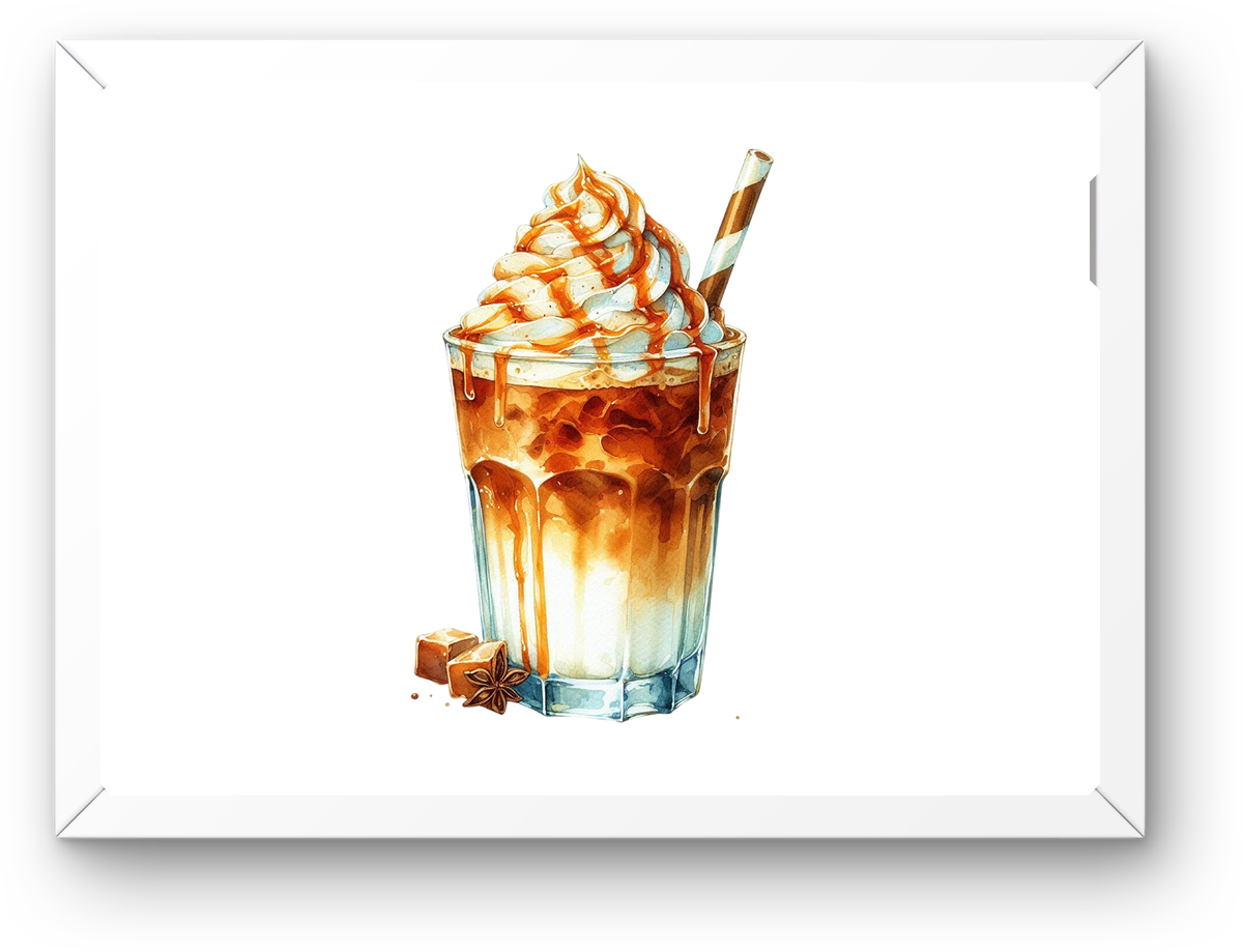 Caramel Latte Wall Art | Watercolor Iced Coffee Print | Cafe Kitchen Gift