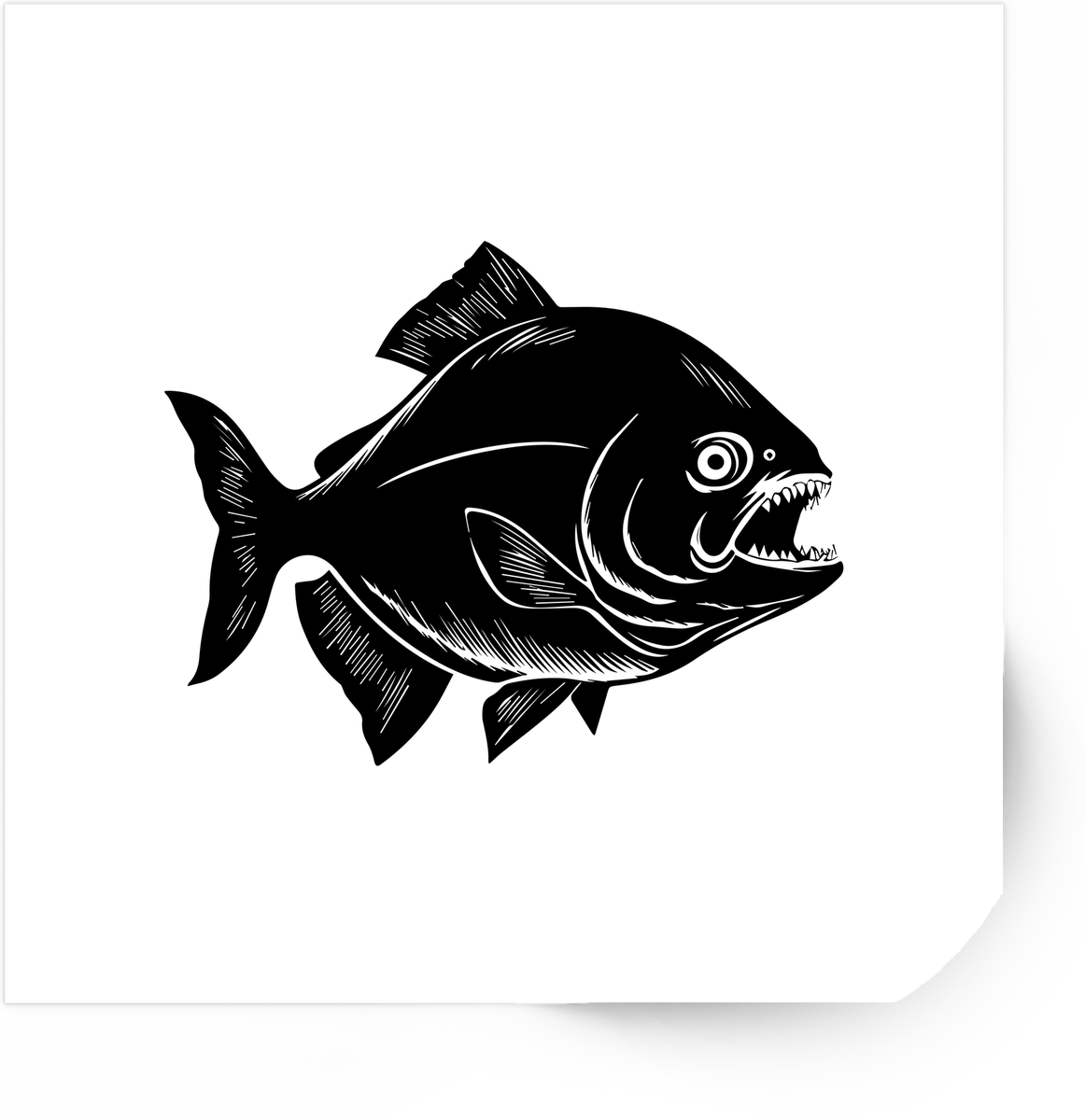 Piranha Sticker | Bold Black Woodcut Fish Vinyl Decal | Fishing Angler Gift