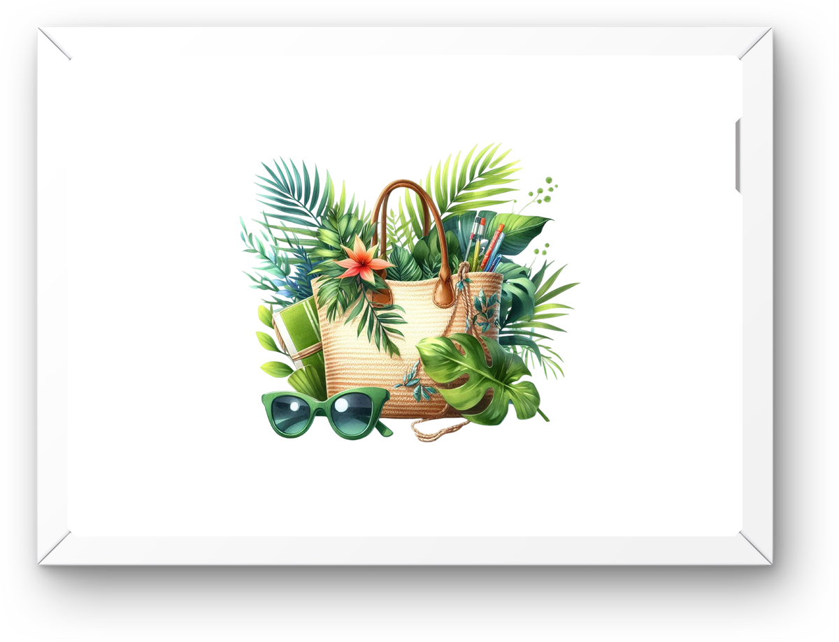 Tropical Beach Bag Wall Art | Watercolor Summer Palm Print | Coastal Vacation Gift