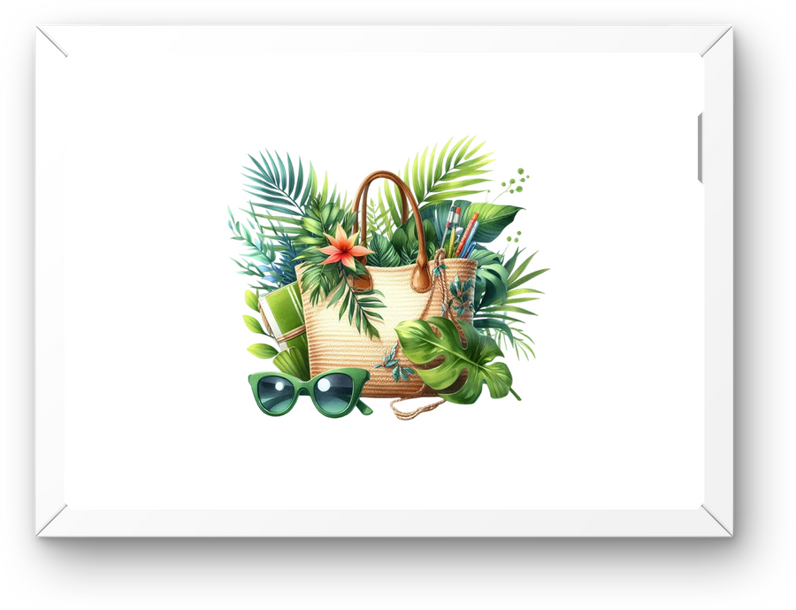 Tropical Beach Bag Wall Art | Watercolor Summer Palm Print | Coastal Vacation Gift