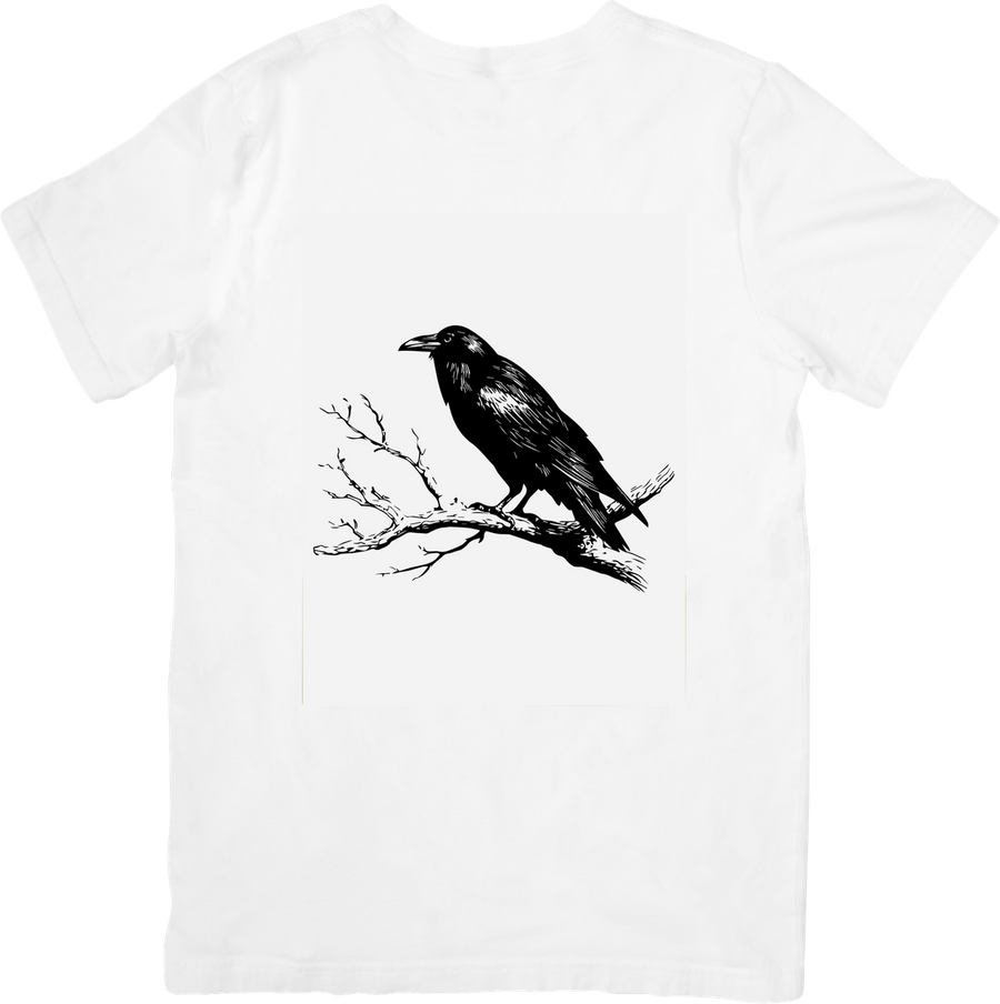 Raven on Branch T-Shirt | Gothic Blackbird Graphic Tee | Dark Academia Bird Gift