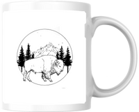 Thumbnail for Bison Mountain Mug | Black And White Wilderness Line Art Coffee Mug | Nature Adventure Gift