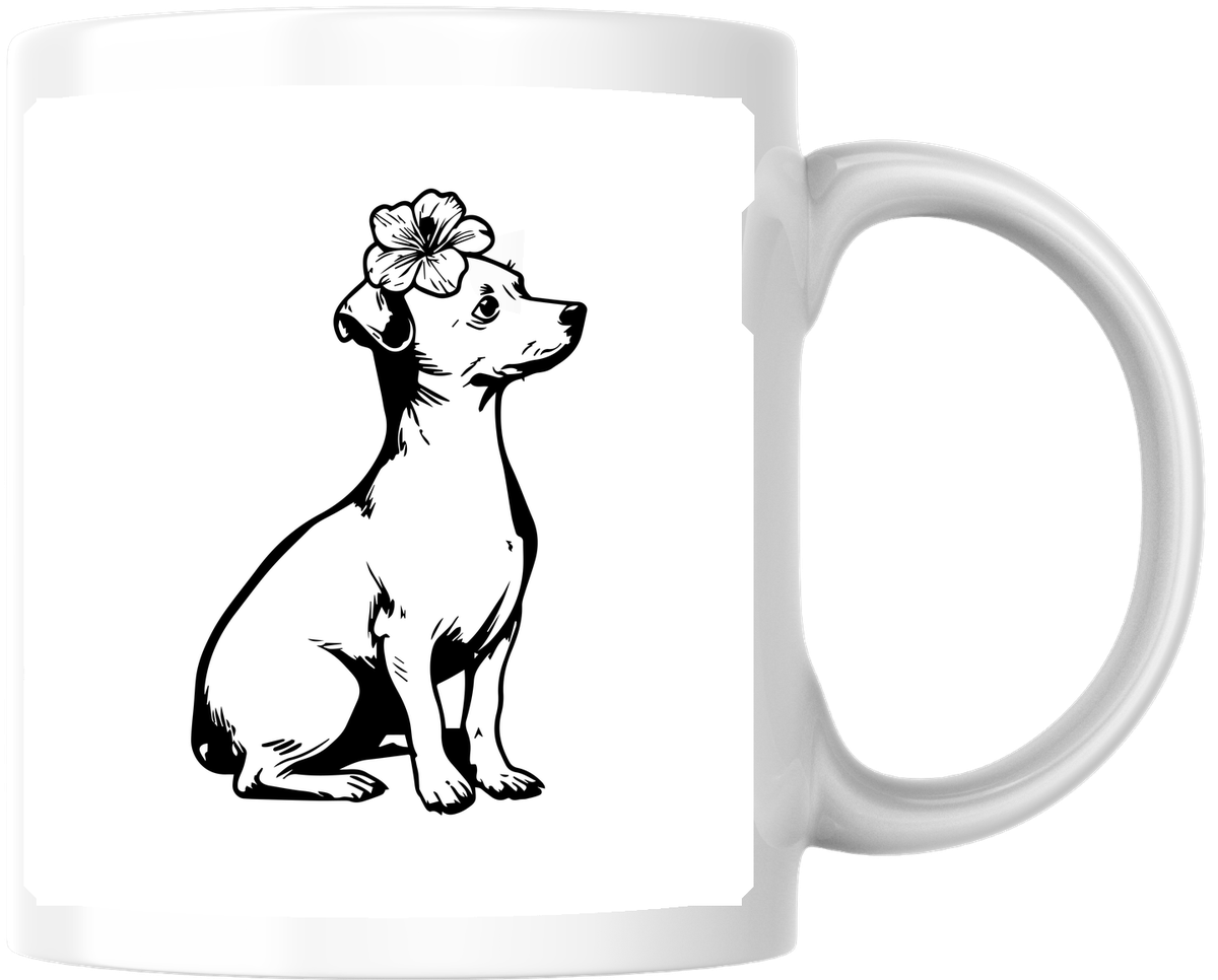 Flower Puppy Mug | Black And White Line Art Dog Coffee Mug | Cute Dog Lover Gift