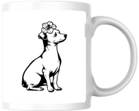 Thumbnail for Flower Puppy Mug | Black And White Line Art Dog Coffee Mug | Cute Dog Lover Gift