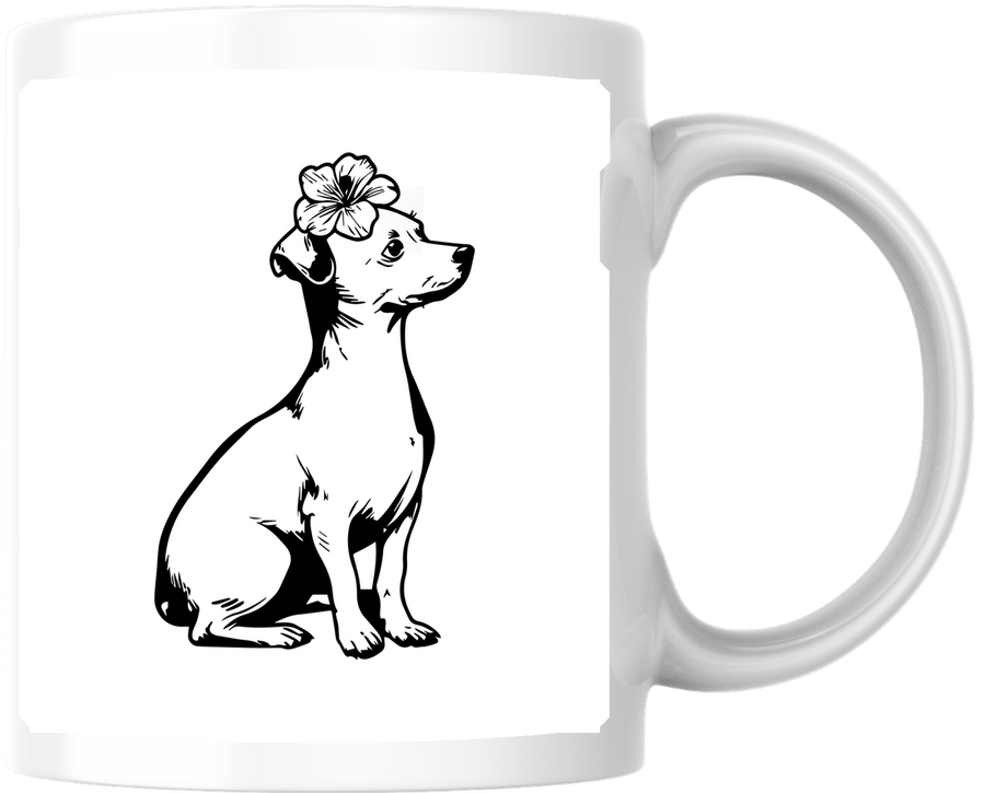 Flower Puppy Mug | Black And White Line Art Dog Coffee Mug | Cute Dog Lover Gift