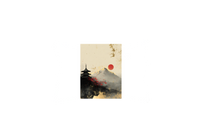 Thumbnail for Japanese Pagoda Red Sun Throw Pillow | Ink Wash Mountain Decorative Pillow | Zen Decor Gift