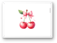 Thumbnail for Coquette Cherry Bow Wall Art | Watercolor Pink Cherries Print | Girly Room Decor Gift