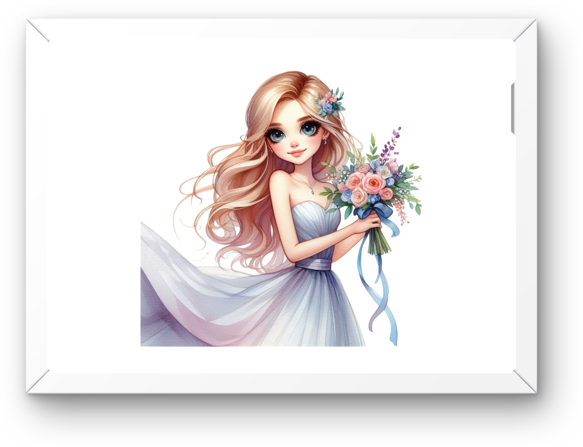 Bride Bouquet Wall Art | Cute Cartoon Bride Print | Wedding Bridal Shower Gift