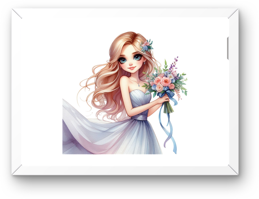 Bride Bouquet Wall Art | Cute Cartoon Bride Print | Wedding Bridal Shower Gift