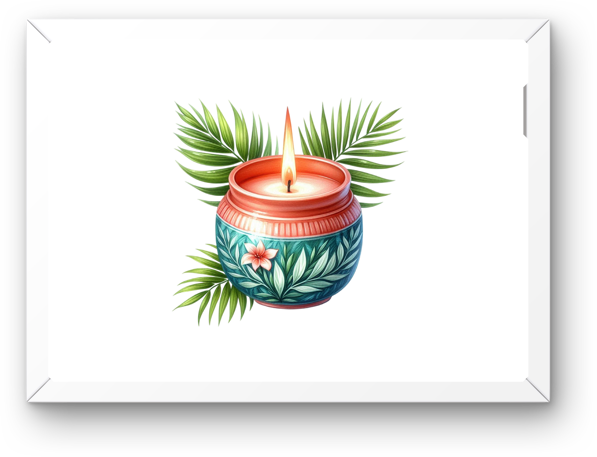 Tropical Candle Wall Art | Watercolor Palm Leaf Candle Print | Spa Home Decor Gift