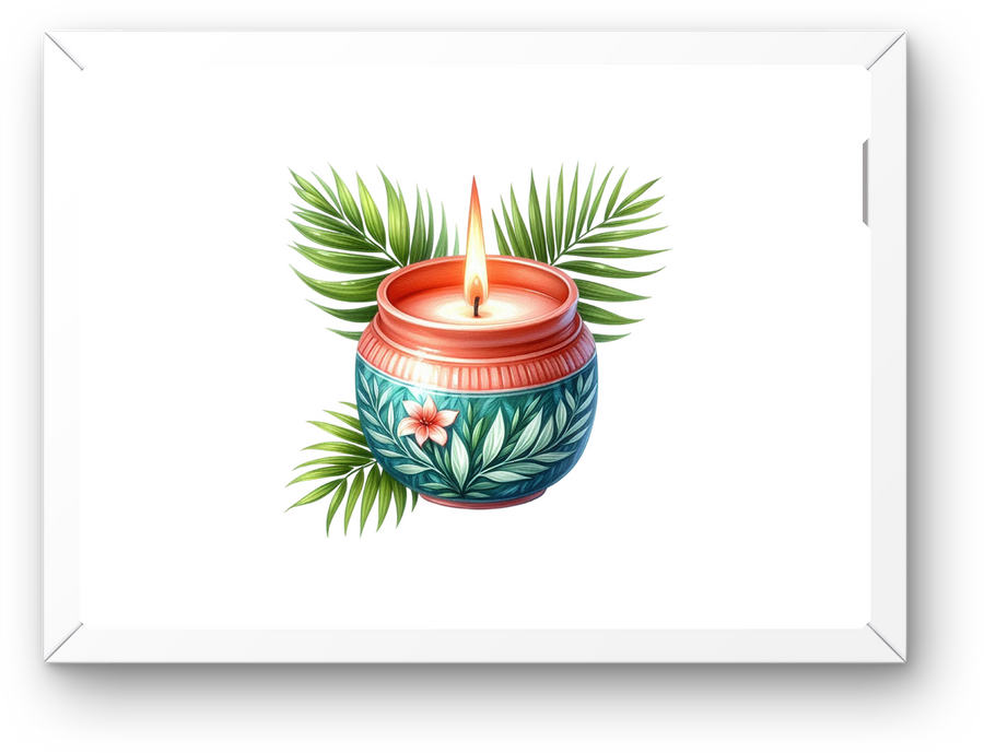 Tropical Candle Wall Art | Watercolor Palm Leaf Candle Print | Spa Home Decor Gift