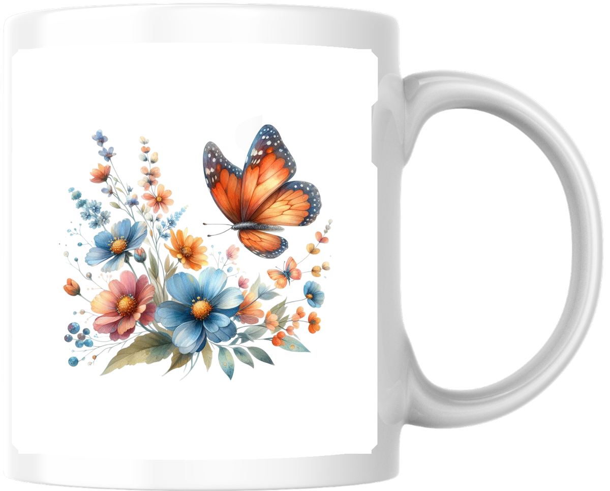 Butterfly Wildflower Mug | Watercolor Monarch Floral Coffee Mug | Nature Lover Gift