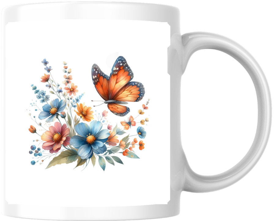 Butterfly Wildflower Mug | Watercolor Monarch Floral Coffee Mug | Nature Lover Gift