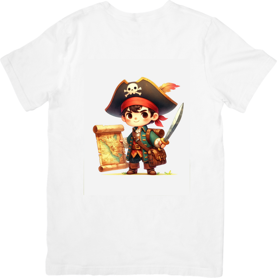 Cute Pirate Boy T-Shirt | Cartoon Treasure Map Adventure Graphic Tee | Kids Gift