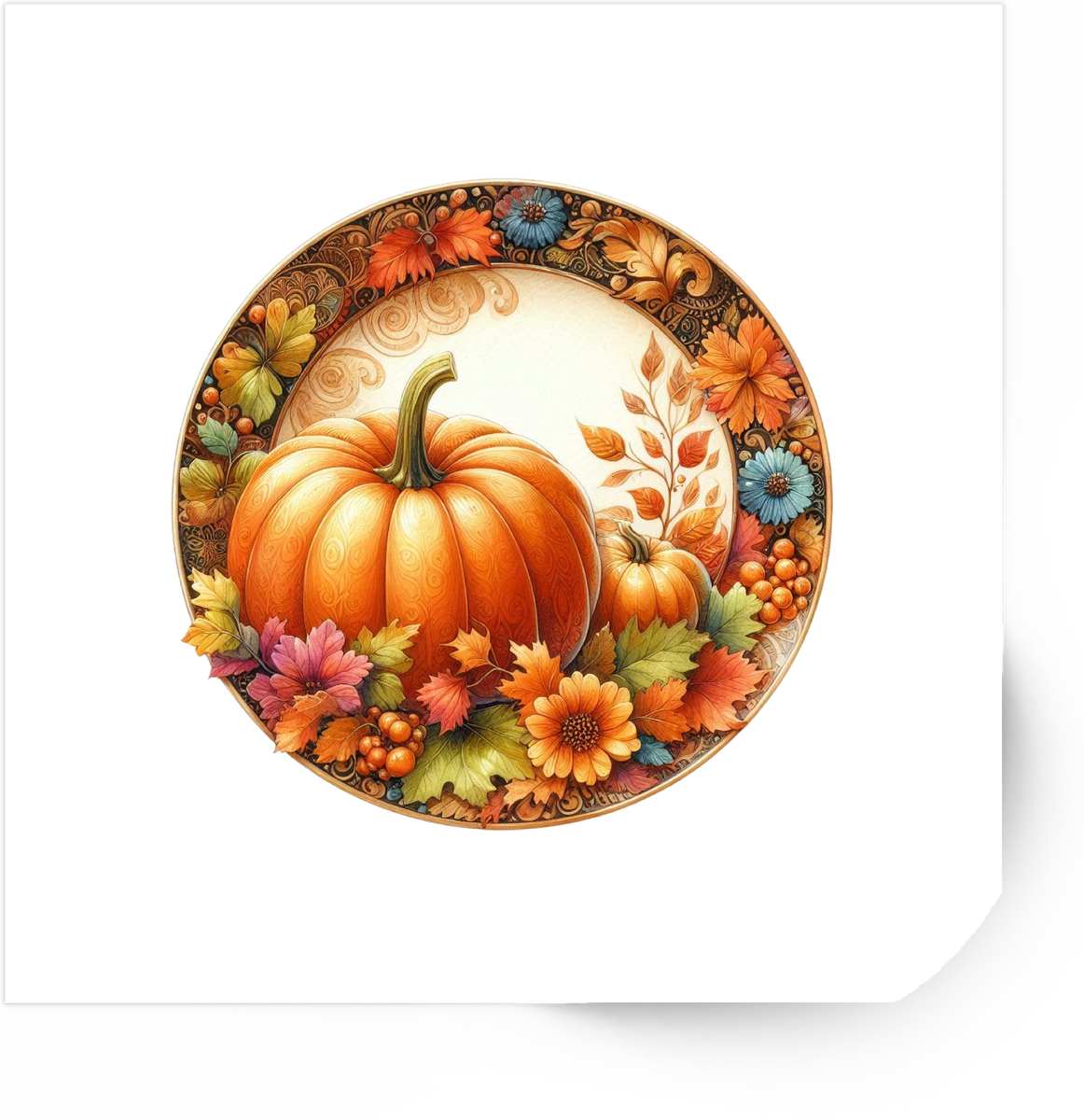 Autumn Pumpkin Plate Sticker | Ornate Fall Harvest Vinyl Decal | Thanksgiving Decor Gift