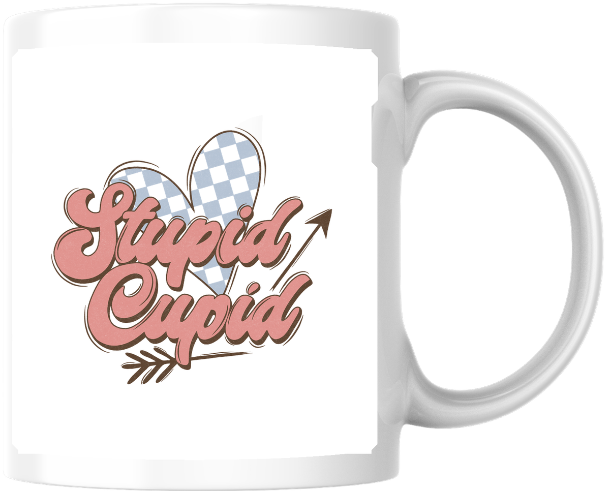Stupid Cupid Mug | Retro Checkered Heart Coffee Mug | Funny Anti-Valentine Gift