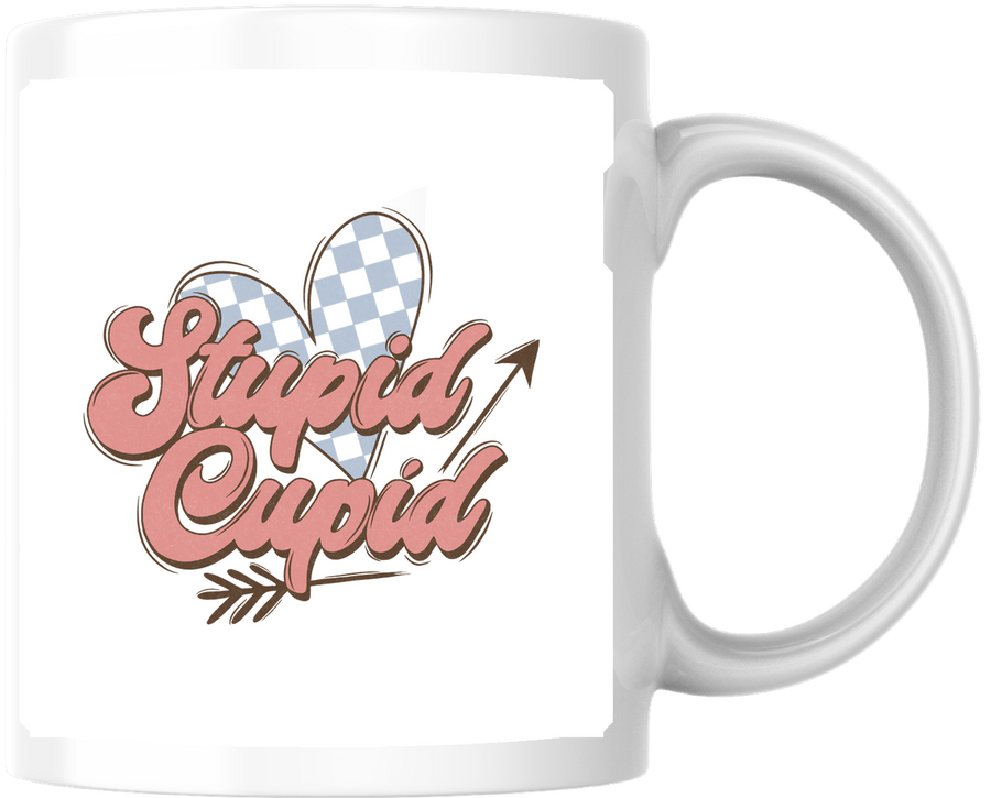 Stupid Cupid Mug | Retro Checkered Heart Coffee Mug | Funny Anti-Valentine Gift