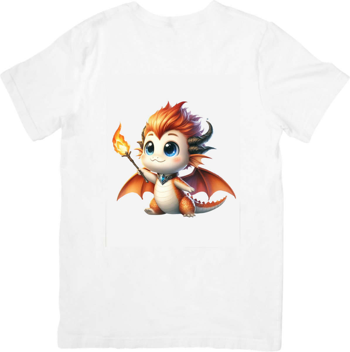 Cute Baby Dragon T-Shirt | Fantasy Torch Cartoon Graphic Tee | Kids Fantasy Lover Gift