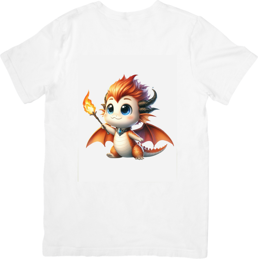 Cute Baby Dragon T-Shirt | Fantasy Torch Cartoon Graphic Tee | Kids Fantasy Lover Gift