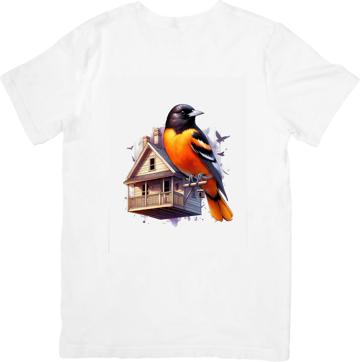 Baltimore Oriole Birdhouse T-Shirt | Colorful Songbird Graphic Tee | Bird Watcher Gift
