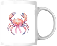 Thumbnail for Pink Crab Bow Mug | Coquette Watercolor Coastal Coffee Mug | Girly Beach Gift