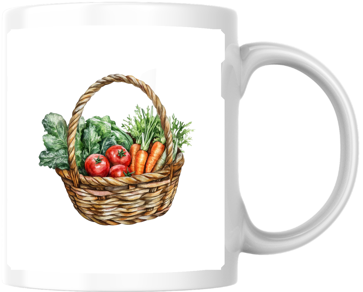 Vegetable Basket Mug | Watercolor Farmers Market Coffee Mug | Gardener Kitchen Gift