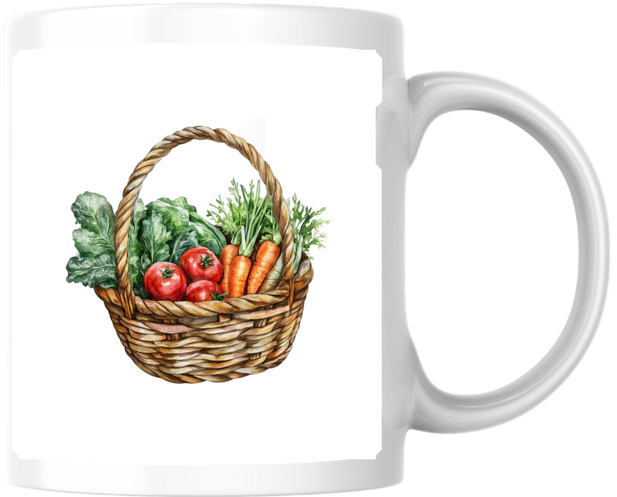 Vegetable Basket Mug | Watercolor Farmers Market Coffee Mug | Gardener Kitchen Gift