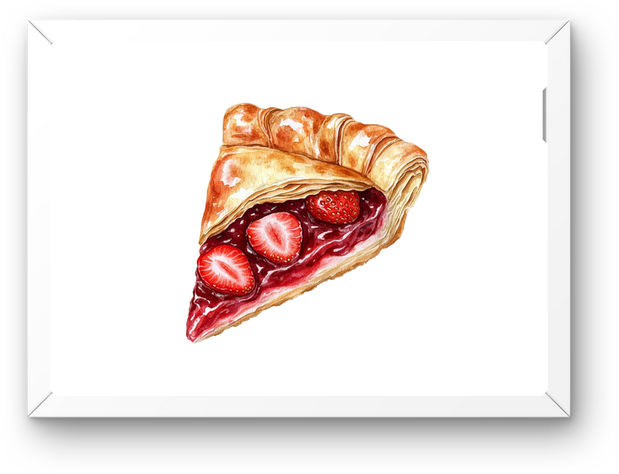 Strawberry Pastry Slice Wall Art | Watercolor Dessert Print | Bakery Kitchen Gift