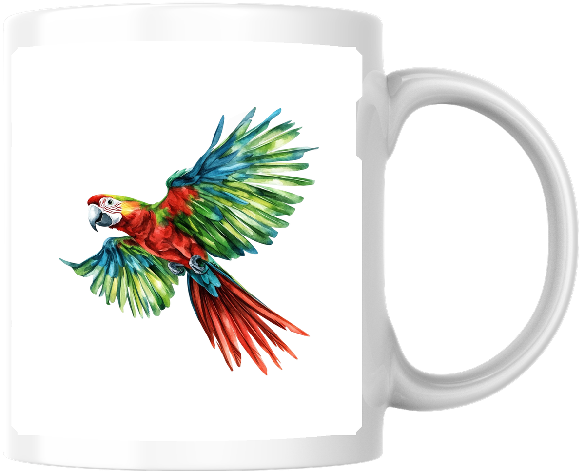 Scarlet Macaw Mug | Watercolor Flying Parrot Coffee Mug | Tropical Bird Lover Gift